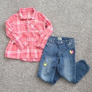 4T Girl set of Oshkosh jeans and flannel top